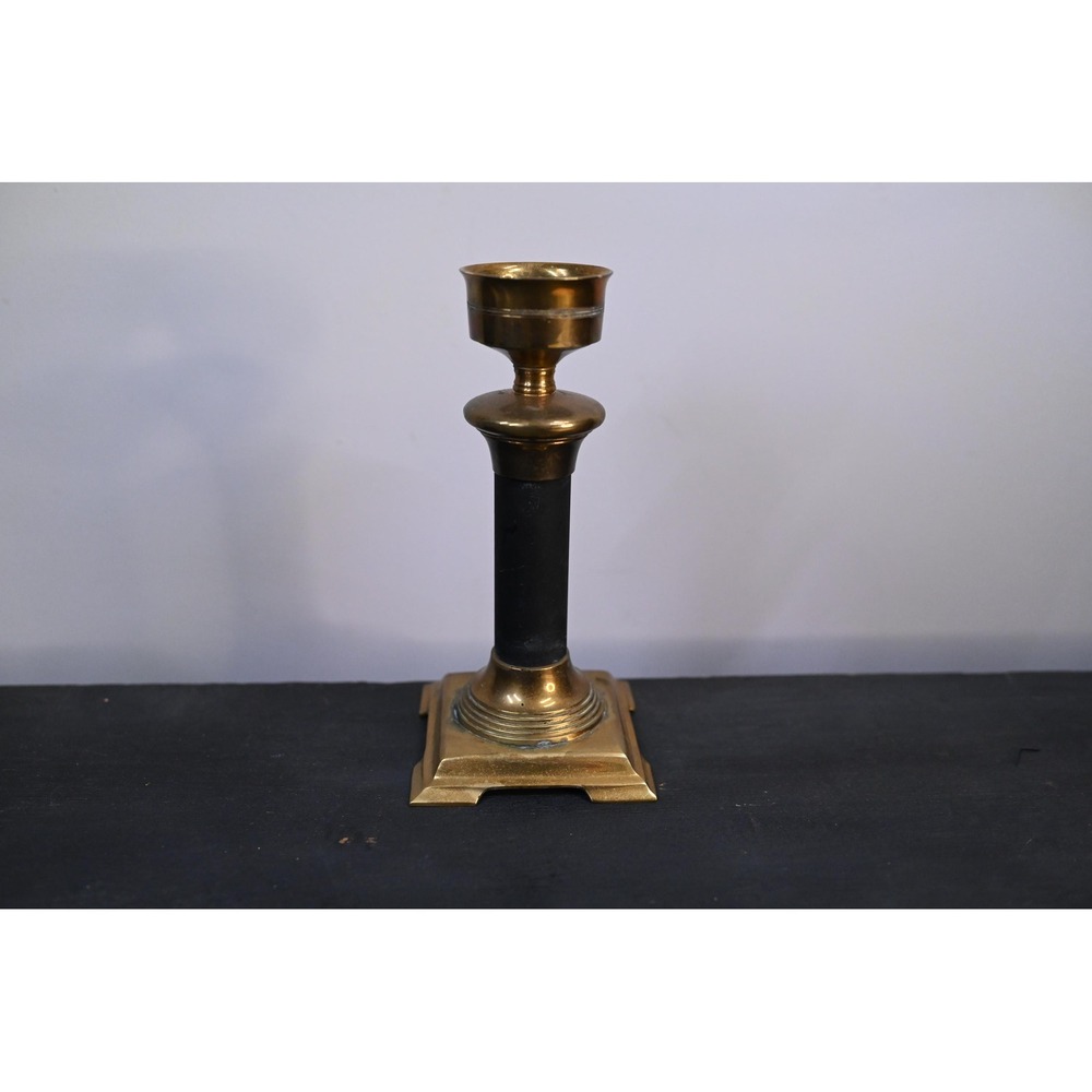 Vintage Black and Brass Candlestick Holder Solid Brass Made in India 8.5 inch